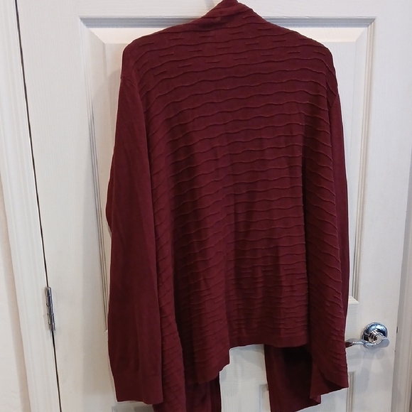 CJ Banks Open-Front Textured Cardigan - Burgundy Wine - Picture 3 of 4